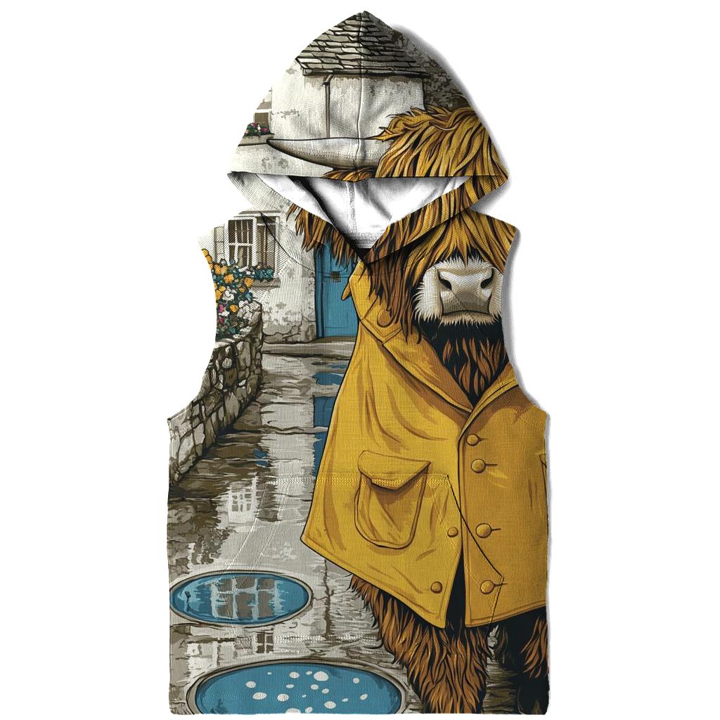 Highland Cow Raincoat Day In The Village Lane premium hoodies