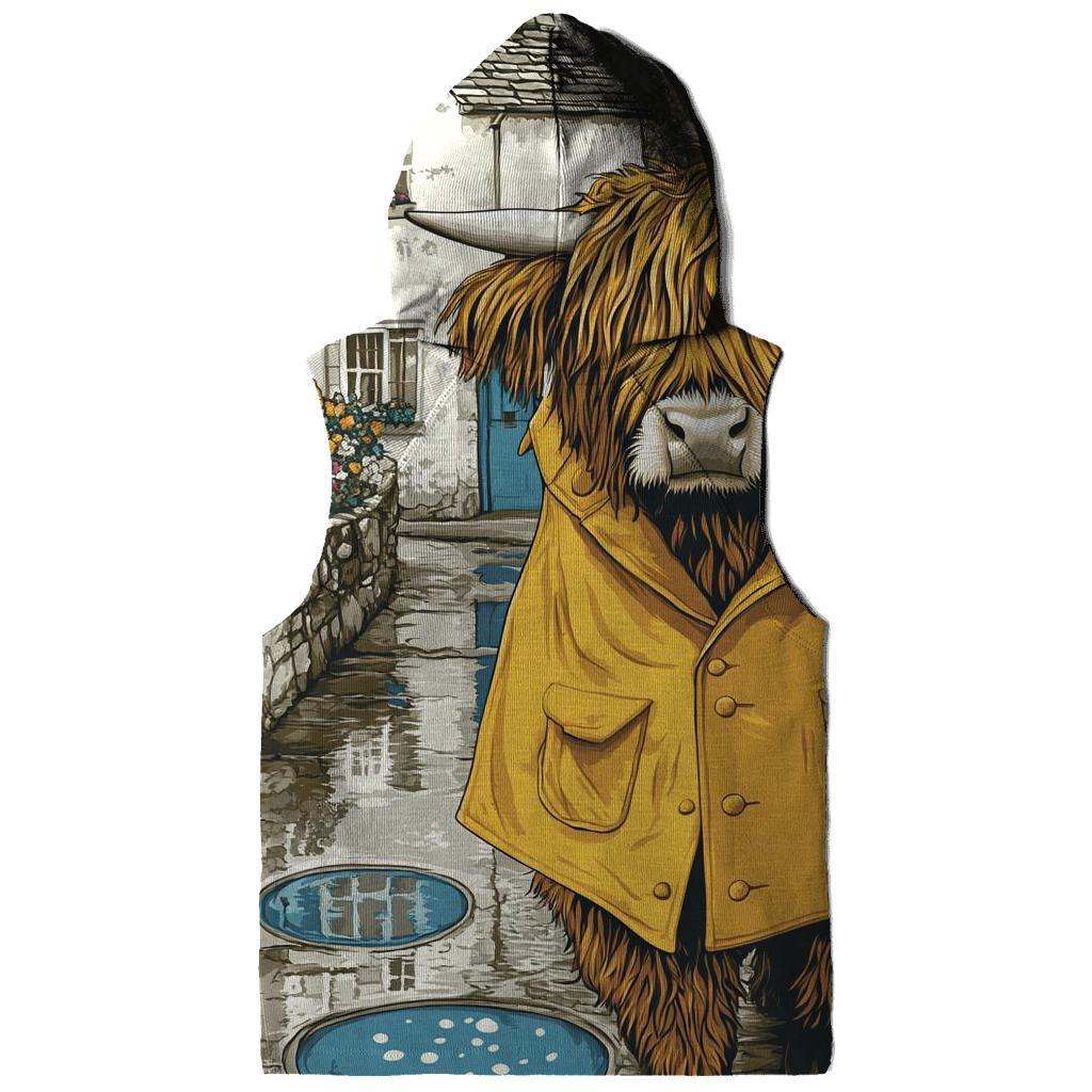 Highland Cow Raincoat Day In The Village Lane premium hoodies