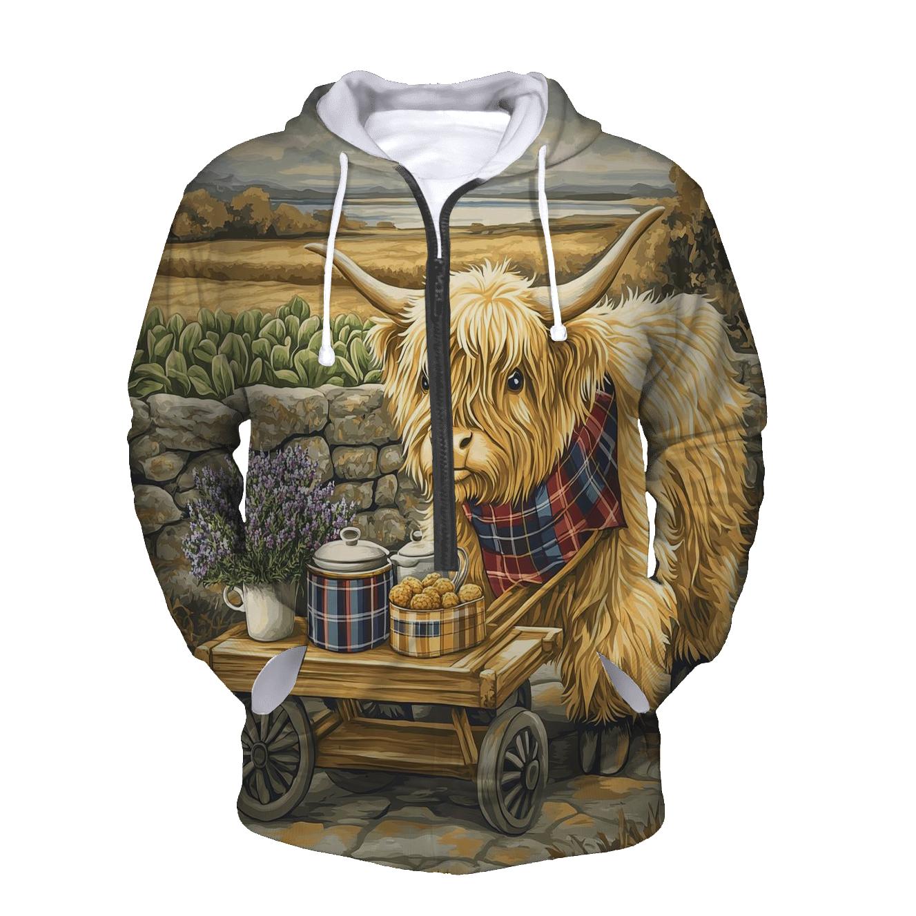Tea Cart With Highland Cow Companion hoodie designs