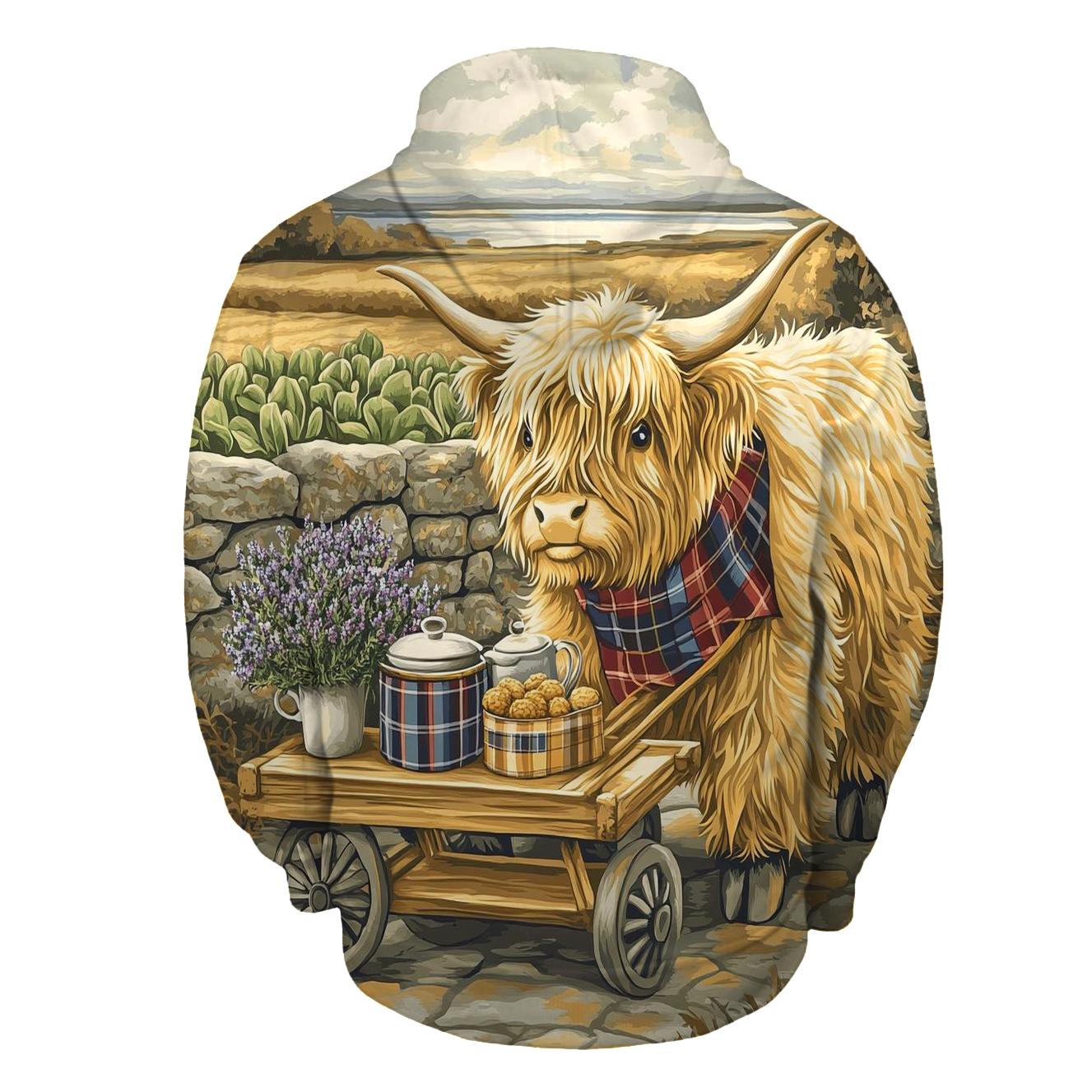 Tea Cart With Highland Cow Companion hoodie designs