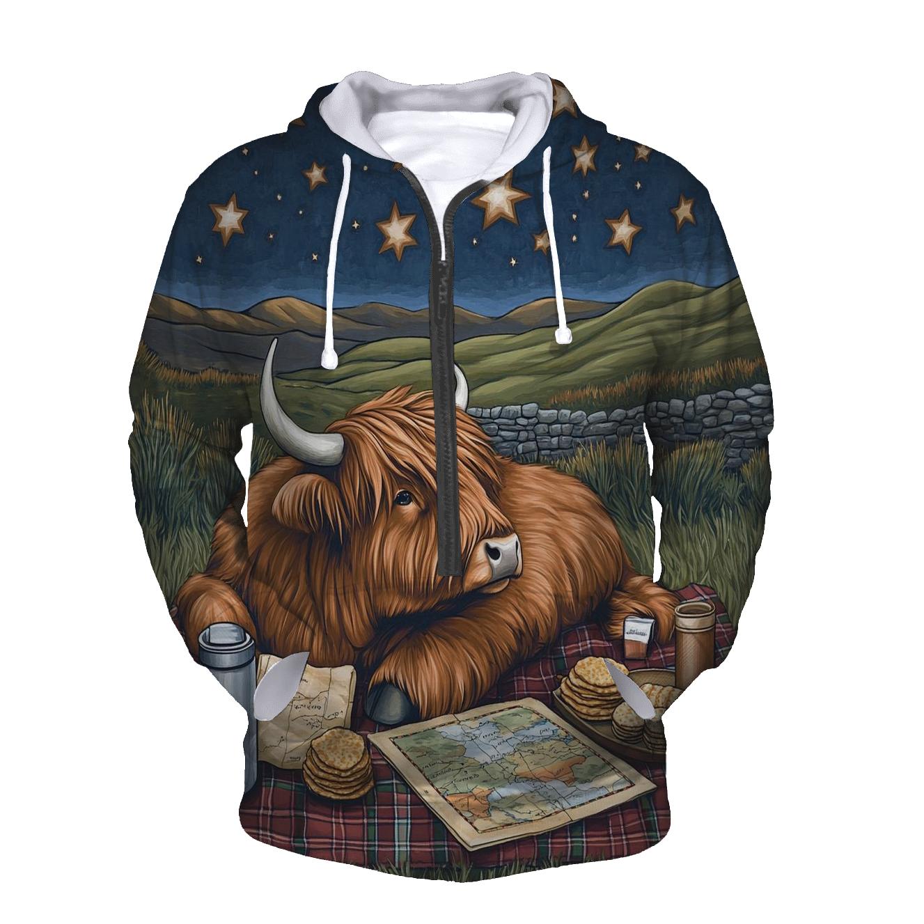 Stargazing Picnic, Highland Cow Style lightweight hoodies