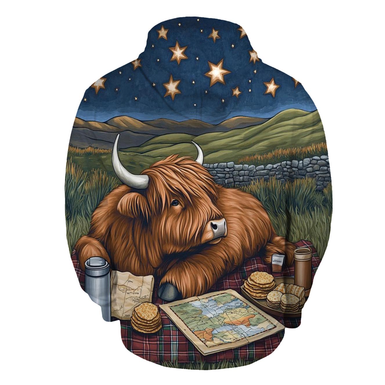 Stargazing Picnic, Highland Cow Style lightweight hoodies