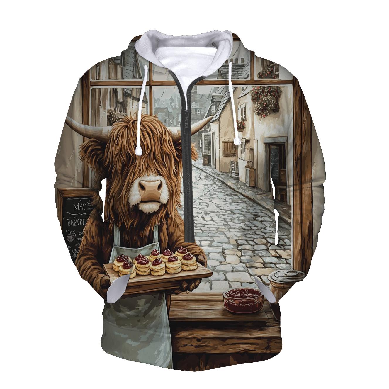 Highland Cow Bakery Window Helper embroidered hoodies