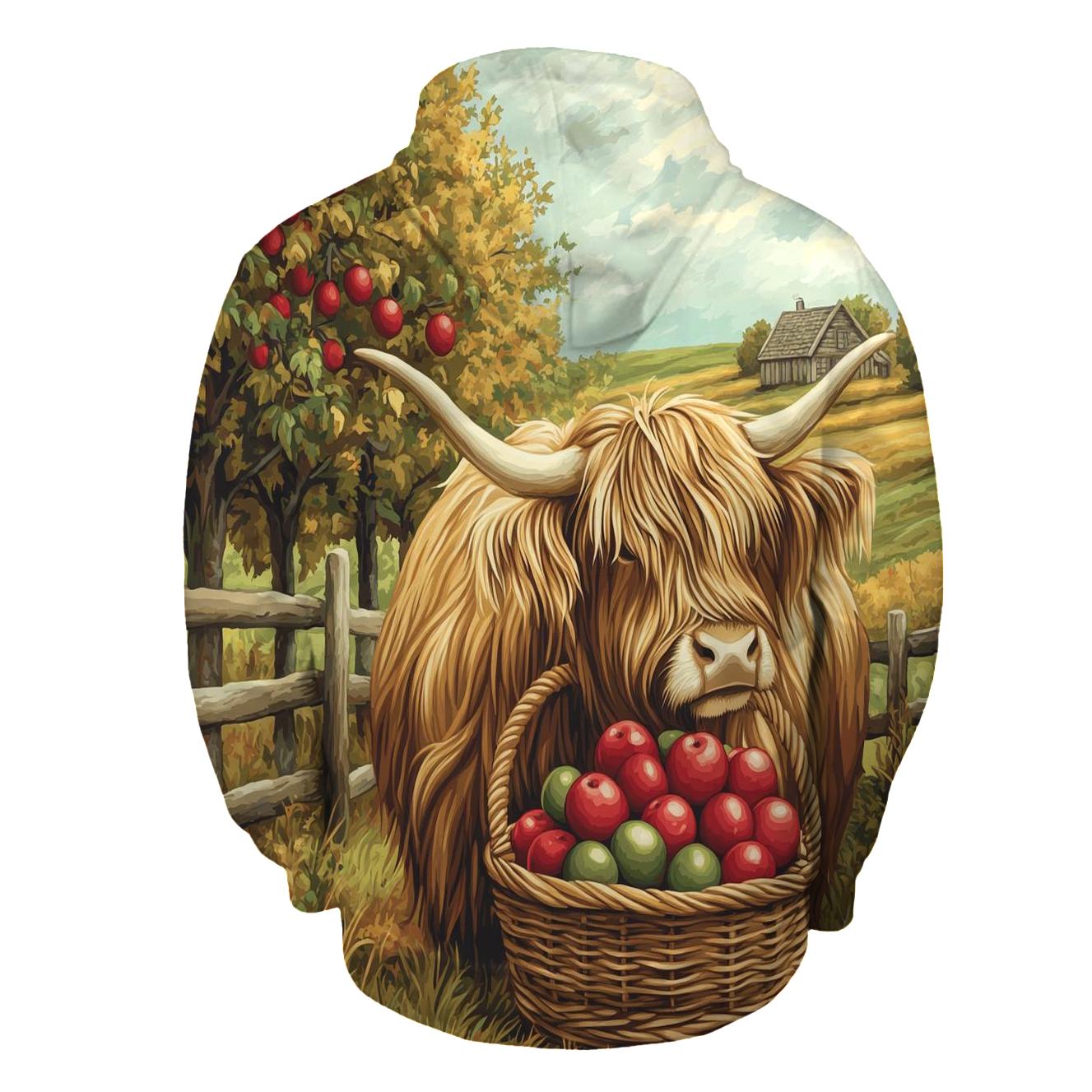 Highland Cow Orchard With Apple Basket designer hoodies