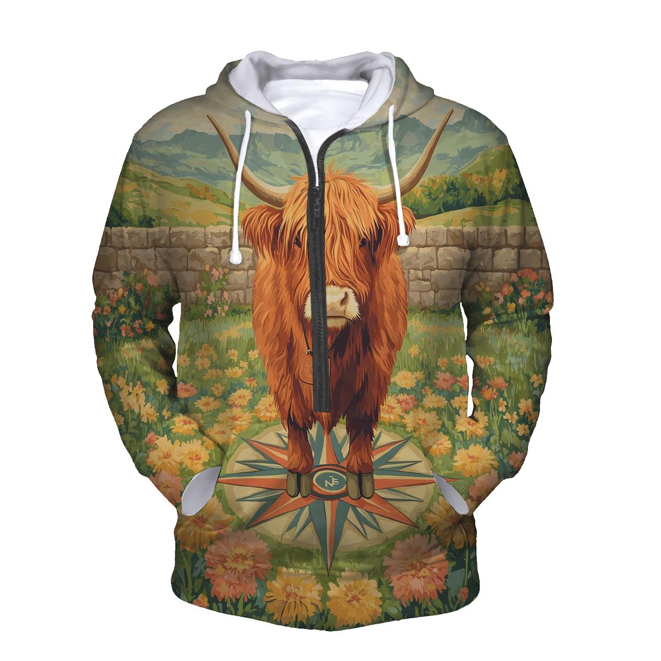 Highland Cow Compass Rose Meadow custom hoodies