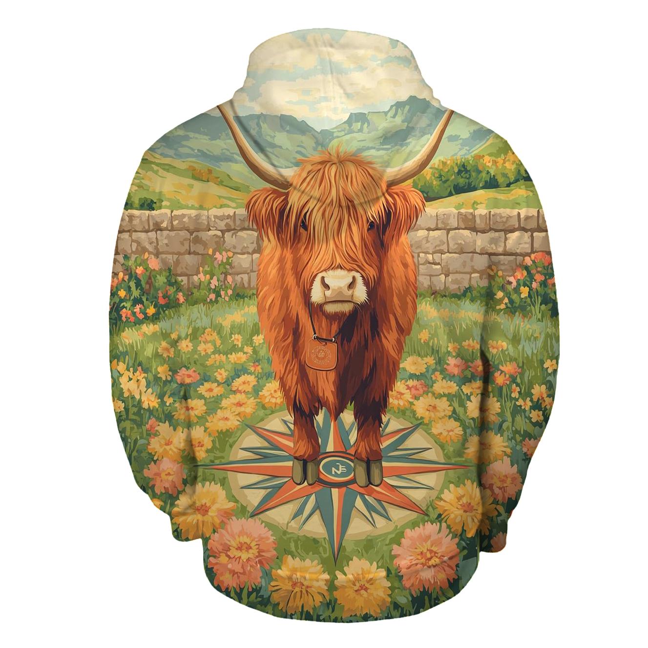 Highland Cow Compass Rose Meadow custom hoodies