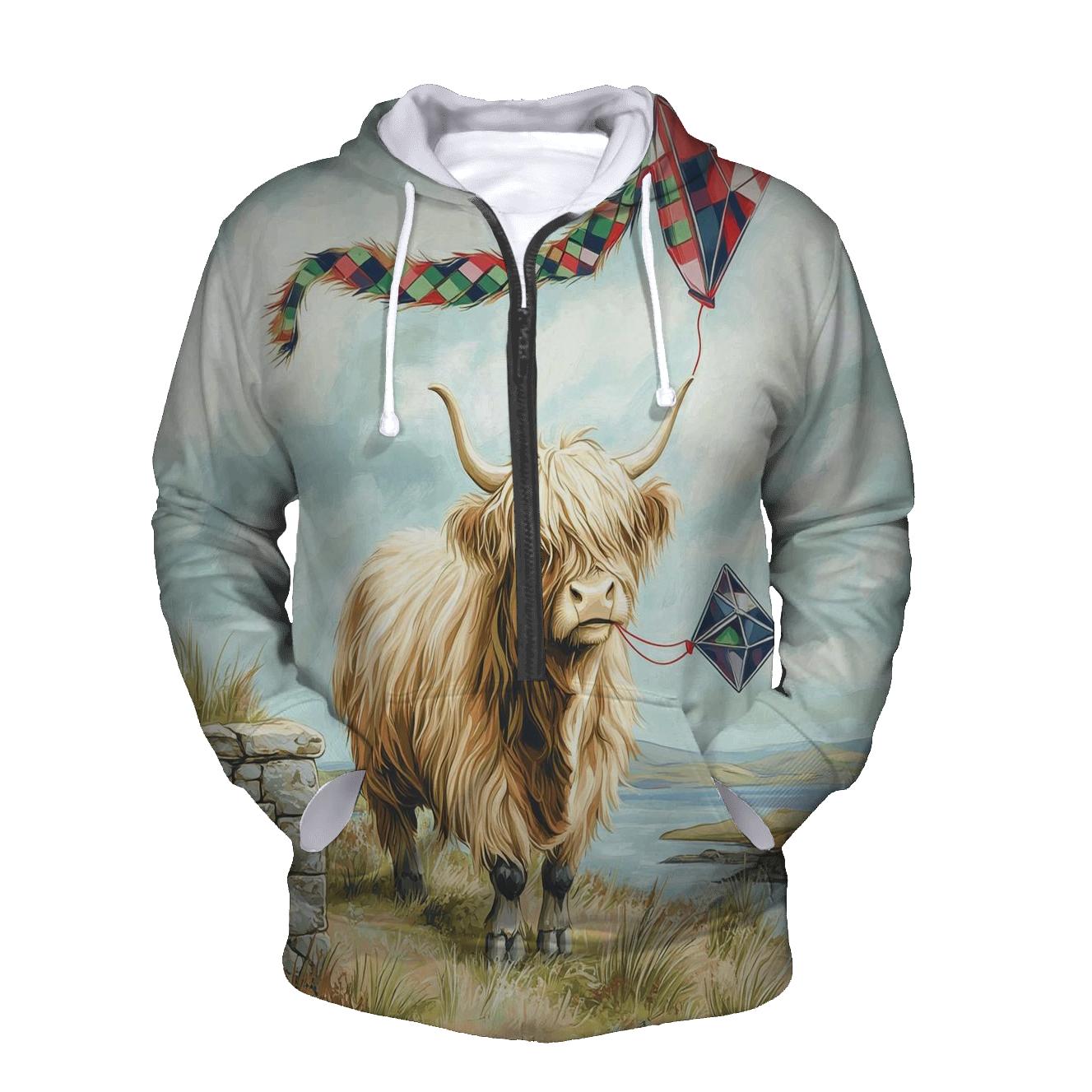 Highland Cow And The Tartan Kite Tail hoodies fashion