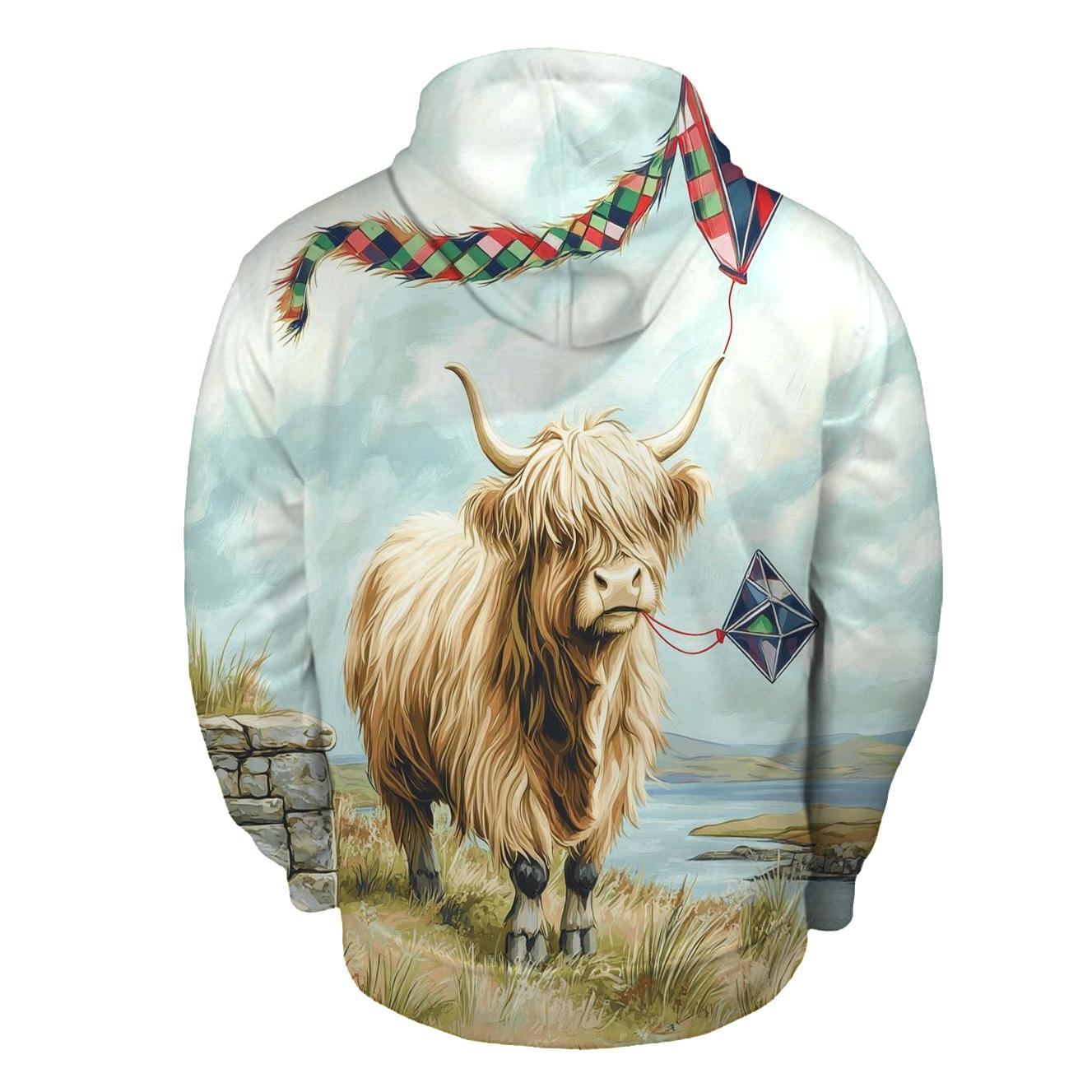 Highland Cow And The Tartan Kite Tail hoodies fashion