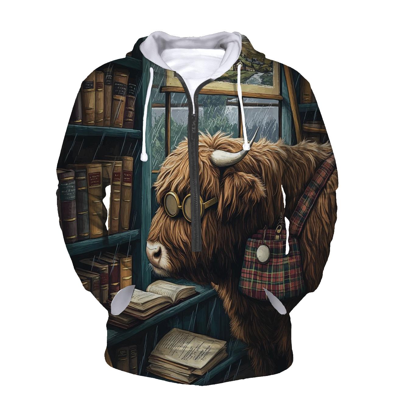 Highland Cow Bookshop Shelf Explorer graphic hoodies