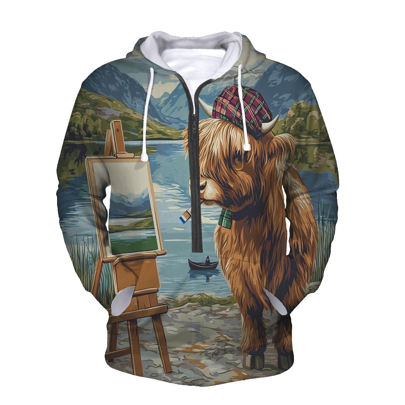 Highland Cow Postcard Painter Of The Loch heavyweight hoodies