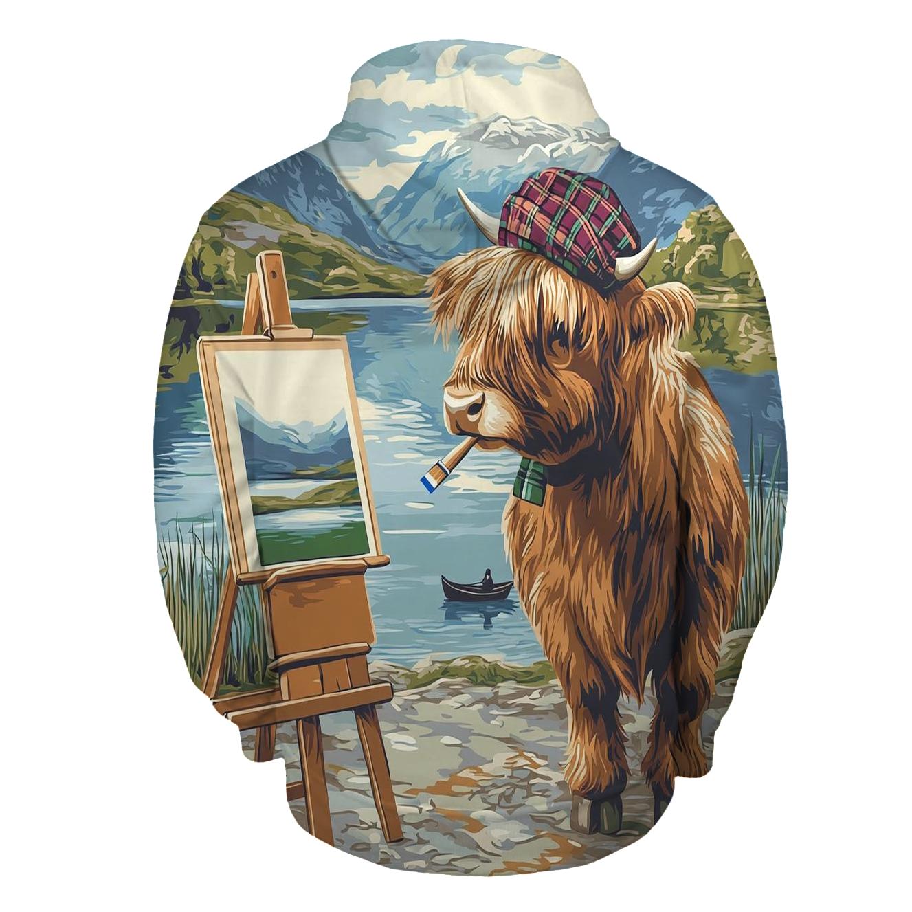 Highland Cow Postcard Painter Of The Loch heavyweight hoodies