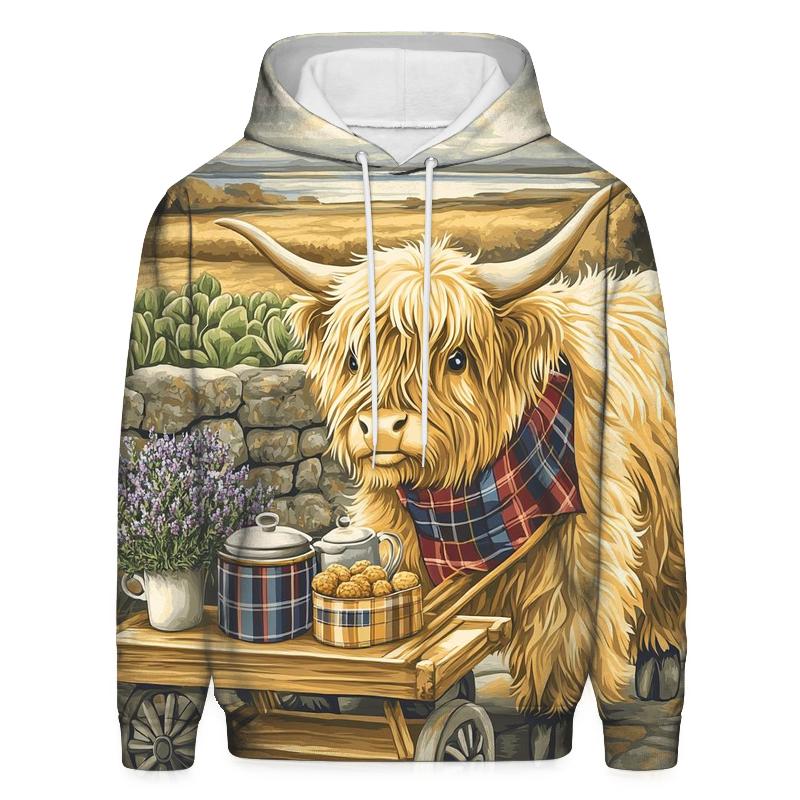 Tea Cart With Highland Cow Companion heavyweight hoodies