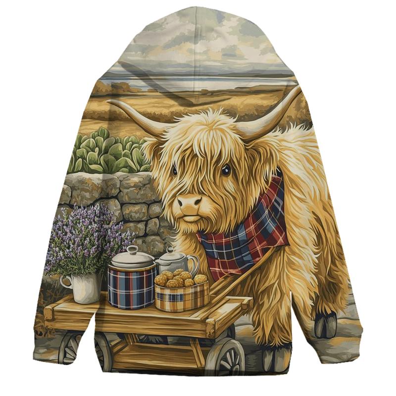 Tea Cart With Highland Cow Companion heavyweight hoodies