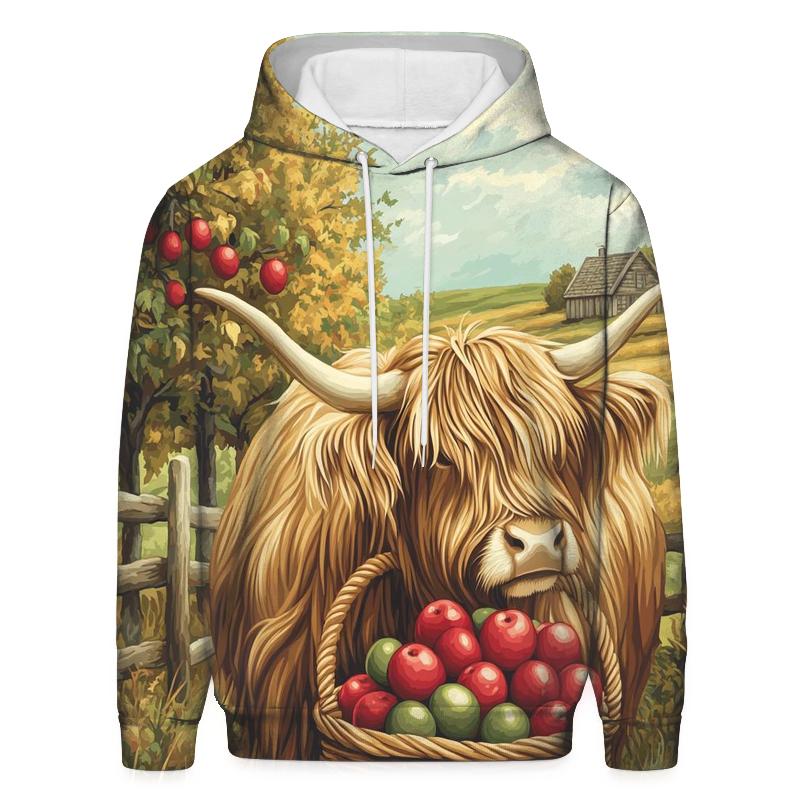 Highland Cow Orchard With Apple Basket embroidered hoodies