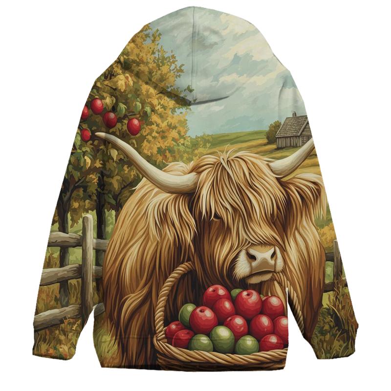 Highland Cow Orchard With Apple Basket embroidered hoodies