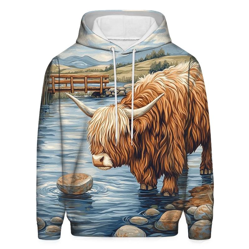Highland Cow River Stone Skipping hoodie styles