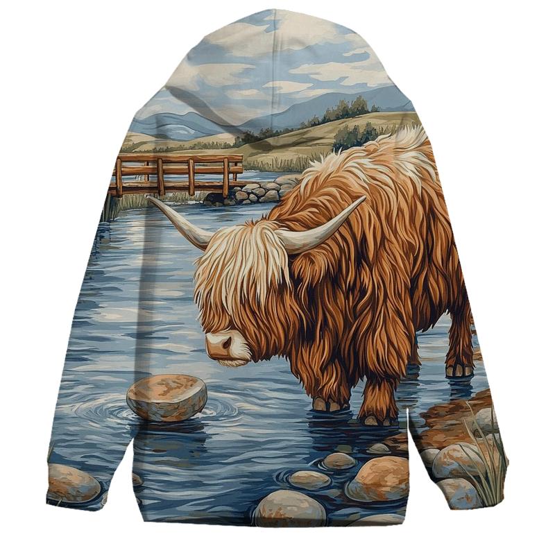 Highland Cow River Stone Skipping hoodie styles