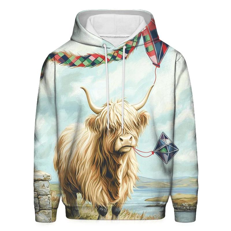 Highland Cow And The Tartan Kite Tail premium hoodies