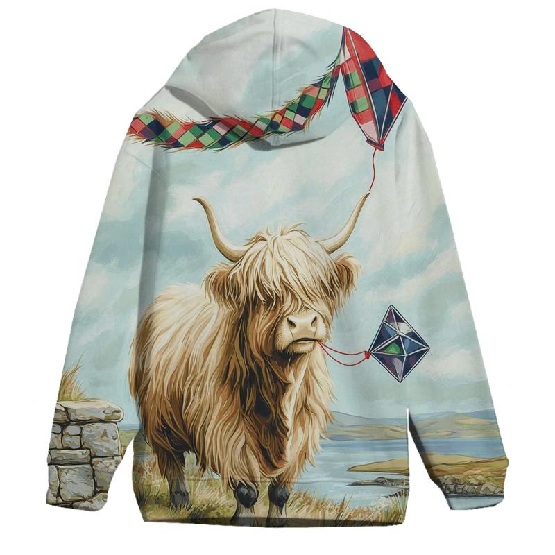 Highland Cow And The Tartan Kite Tail premium hoodies