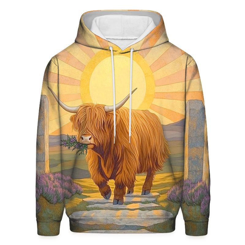 Highland Cow In The Standing Stones Sunrise hoodie trends