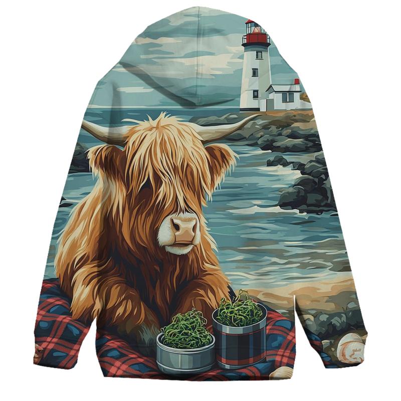 Highland Cow Lighthouse Picnic At Low Tide hoodie trends