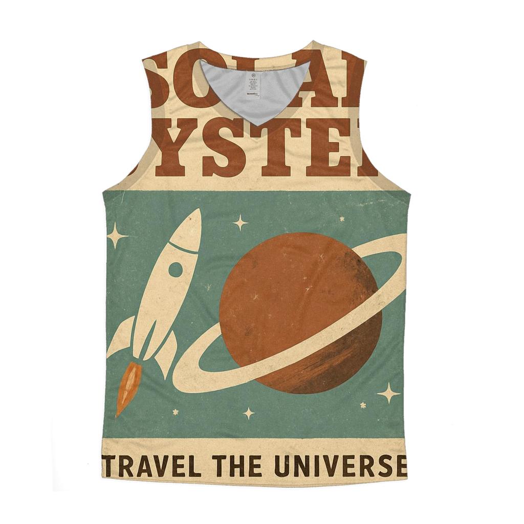 Weathered 1970s Space Tourist Brochure Cover graphic print tank tops
