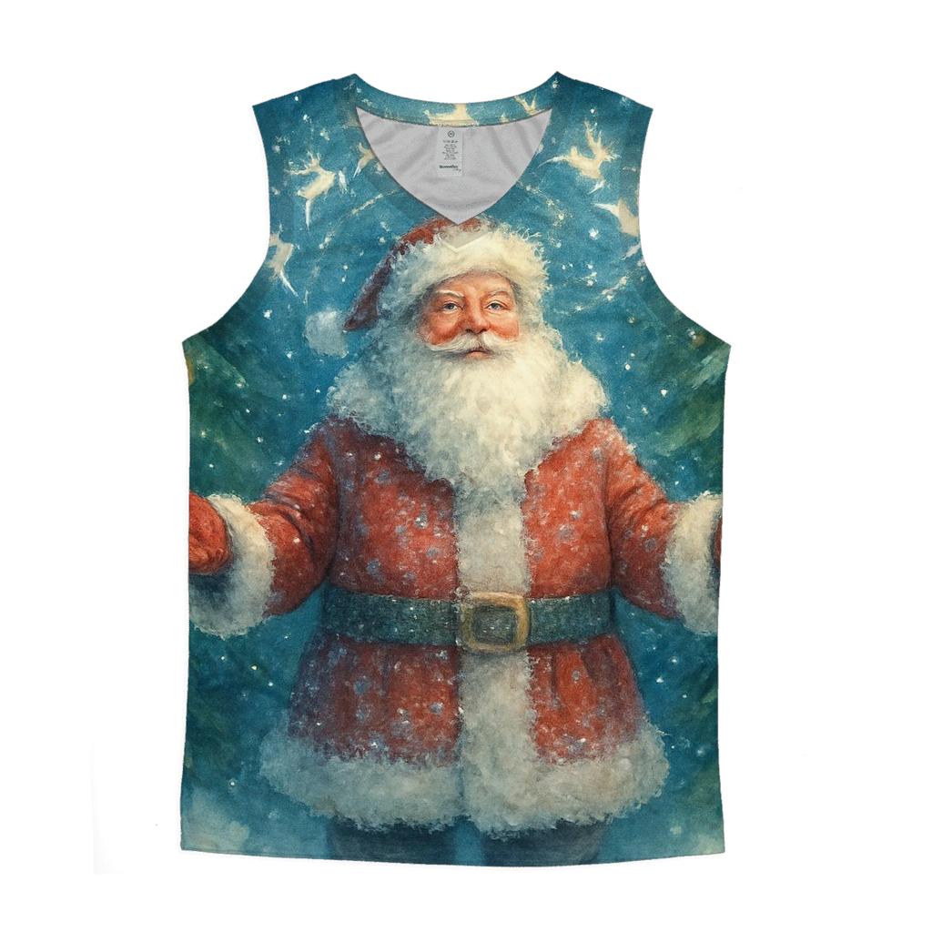 Celestial Crown Santa In Moonlit Pine Cathedral graphic print tank tops