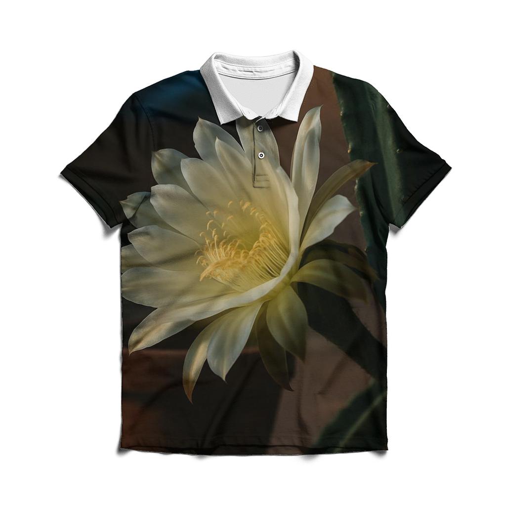 Night Blooming Cereus Opening On A Desert Patio premium cotton polo shirts