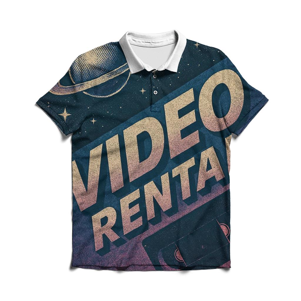 Distressed 1980s Video Store Sci Fi Rental Poster custom polo shirts