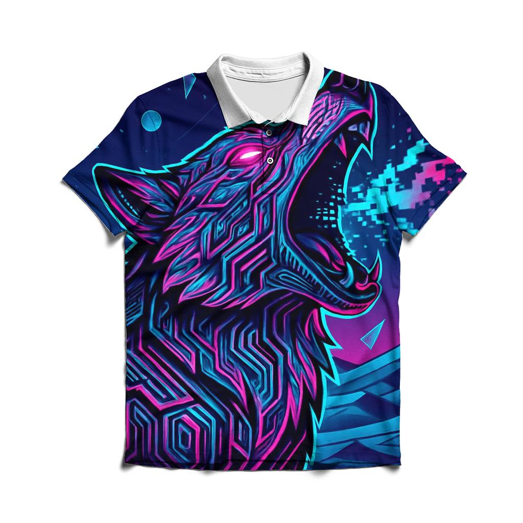 Neon Circuit Howl Over The Data Desert classic pique polos