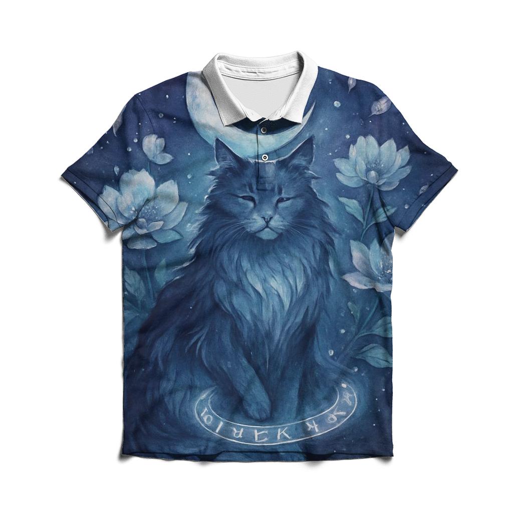 Moonlit Rune Garden Guardian Cat classic pique polos