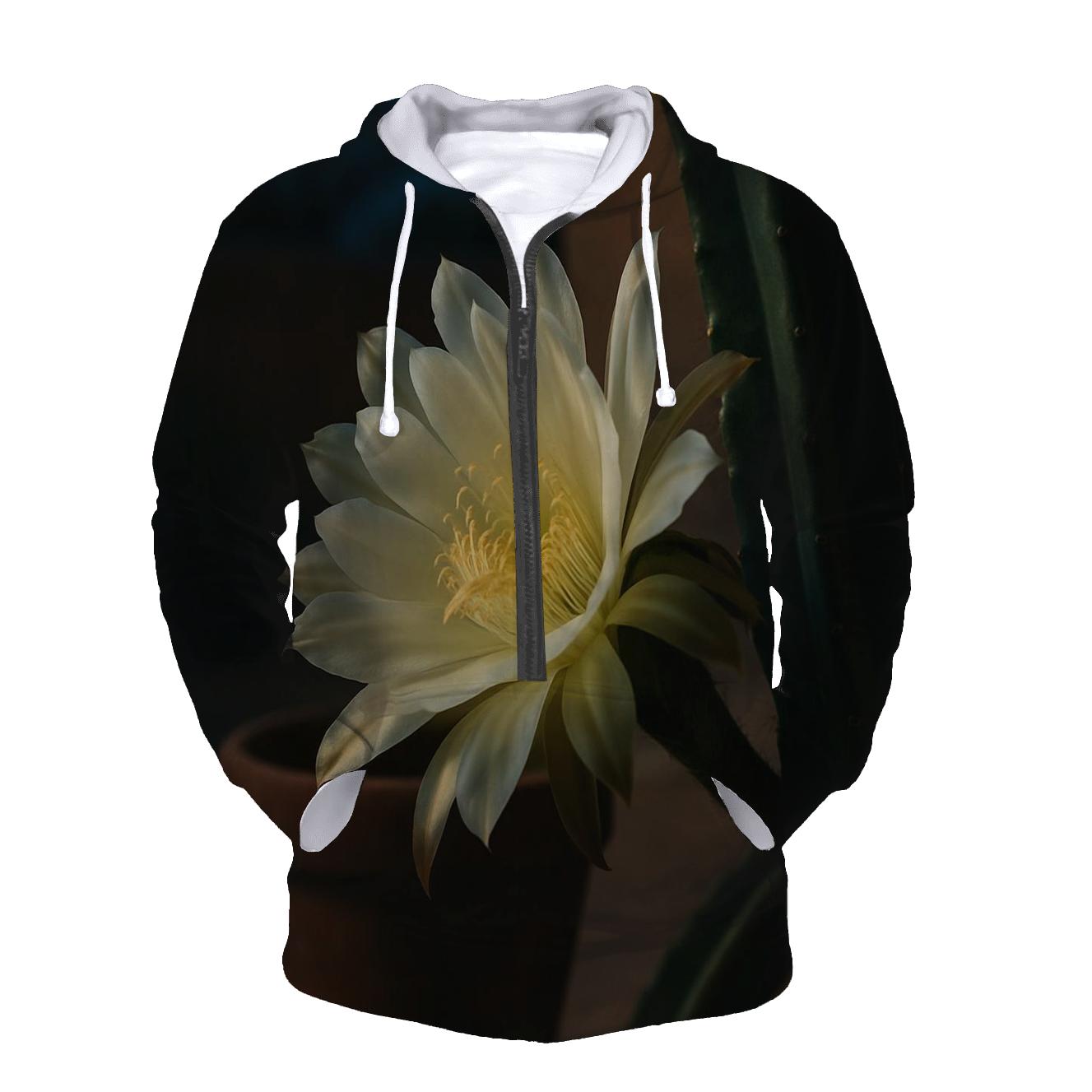 Night Blooming Cereus Opening On A Desert Patio printed hoodies