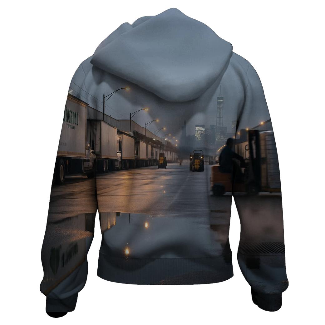 Pre Dawn Deliveries At Hunts Point With Lower Manhattan In The Distance premium hoodies