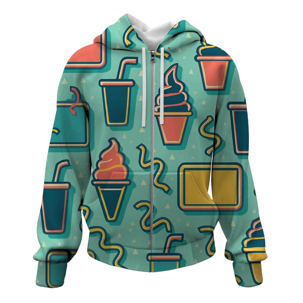 Mall Food Court Neon Pattern embroidered hoodies