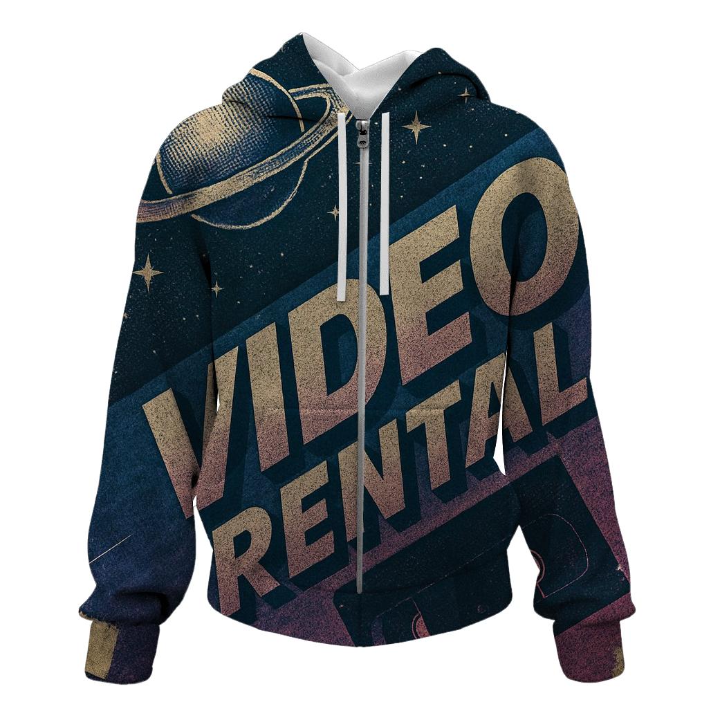 Distressed 1980s Video Store Sci Fi Rental Poster heavyweight hoodies