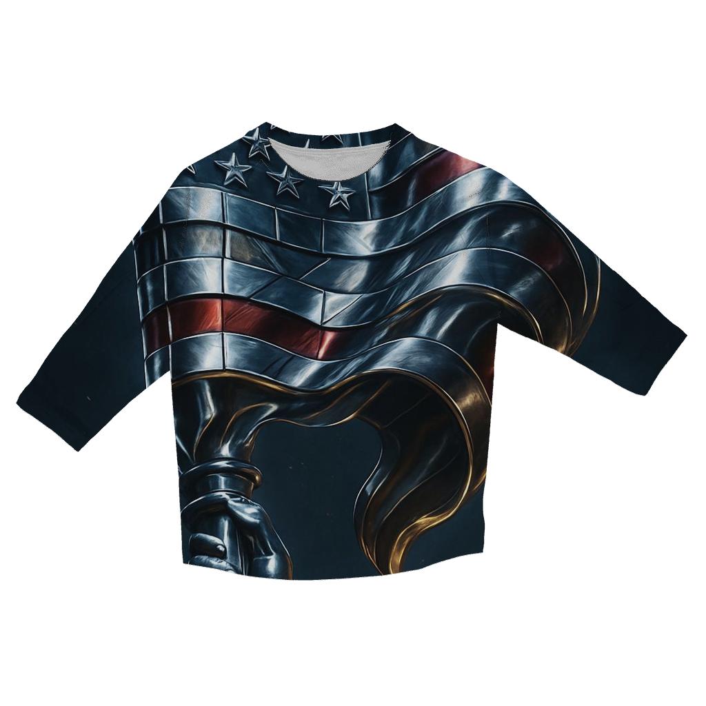 Chrome Liberty Surge Flag printed three quarter sleeve shirts