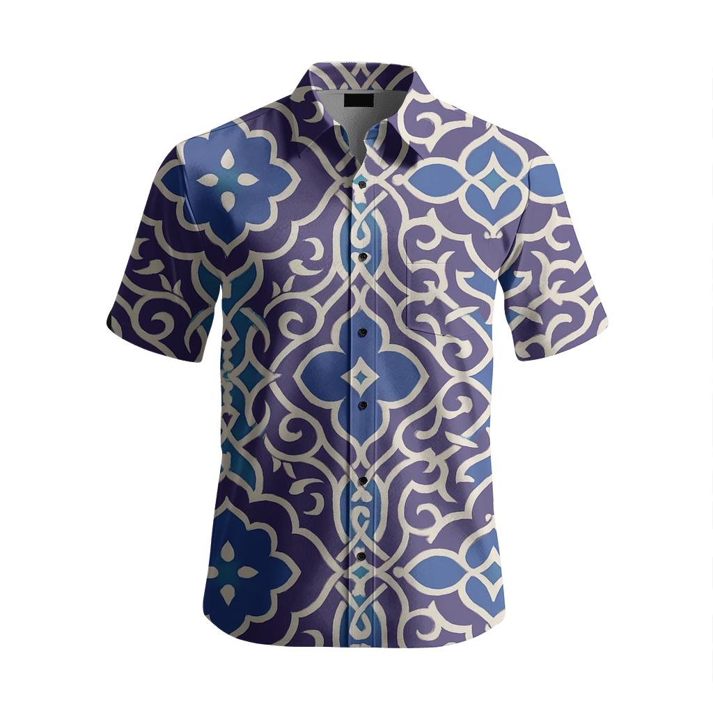 Aurora Nebula Arabesque Quatrefoil Tessellation designer stitched shirts
