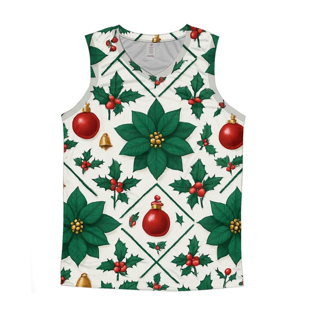 Emerald Poinsettia And Ornament Lattice On Snow White Background sports performance tank tops