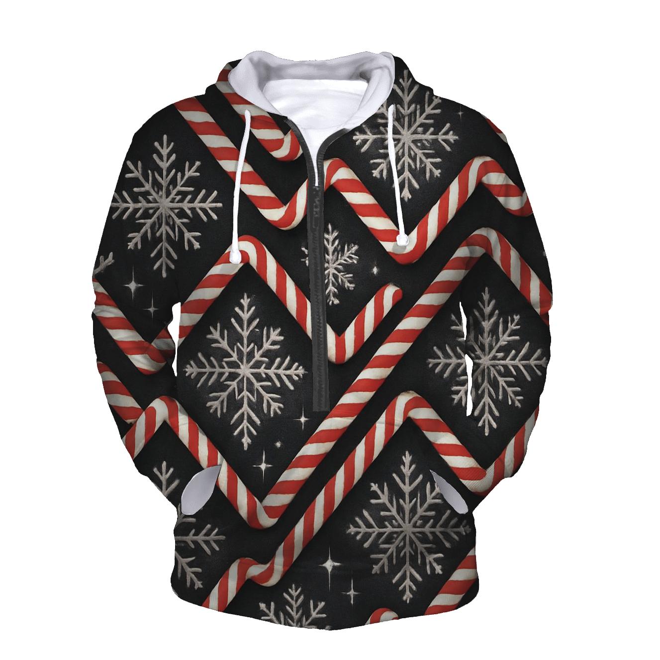 Midnight Snowflake And Candy Cane Chevron On Charcoal Background pullover hoodies