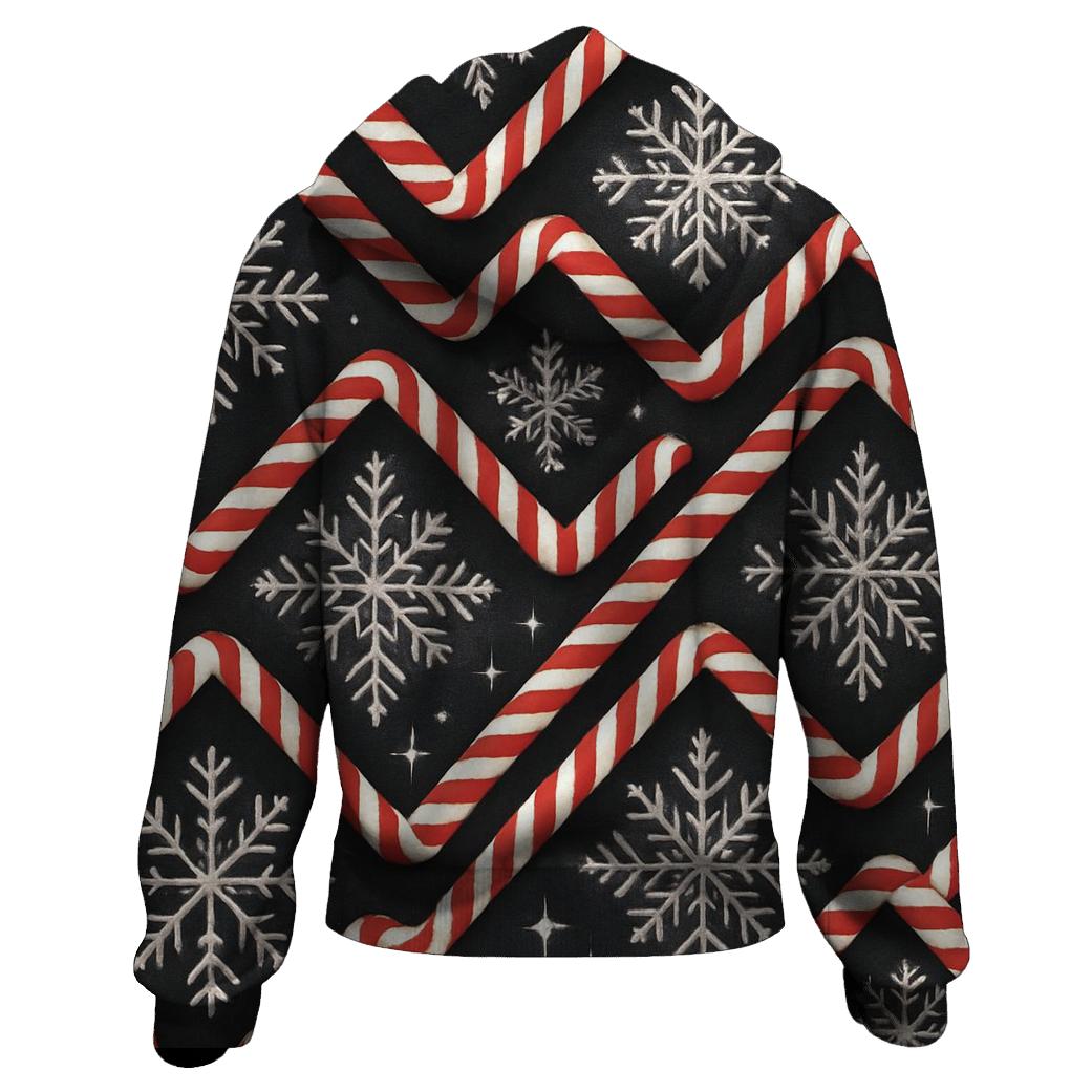 Midnight Snowflake And Candy Cane Chevron On Charcoal Background zip-up hoodies