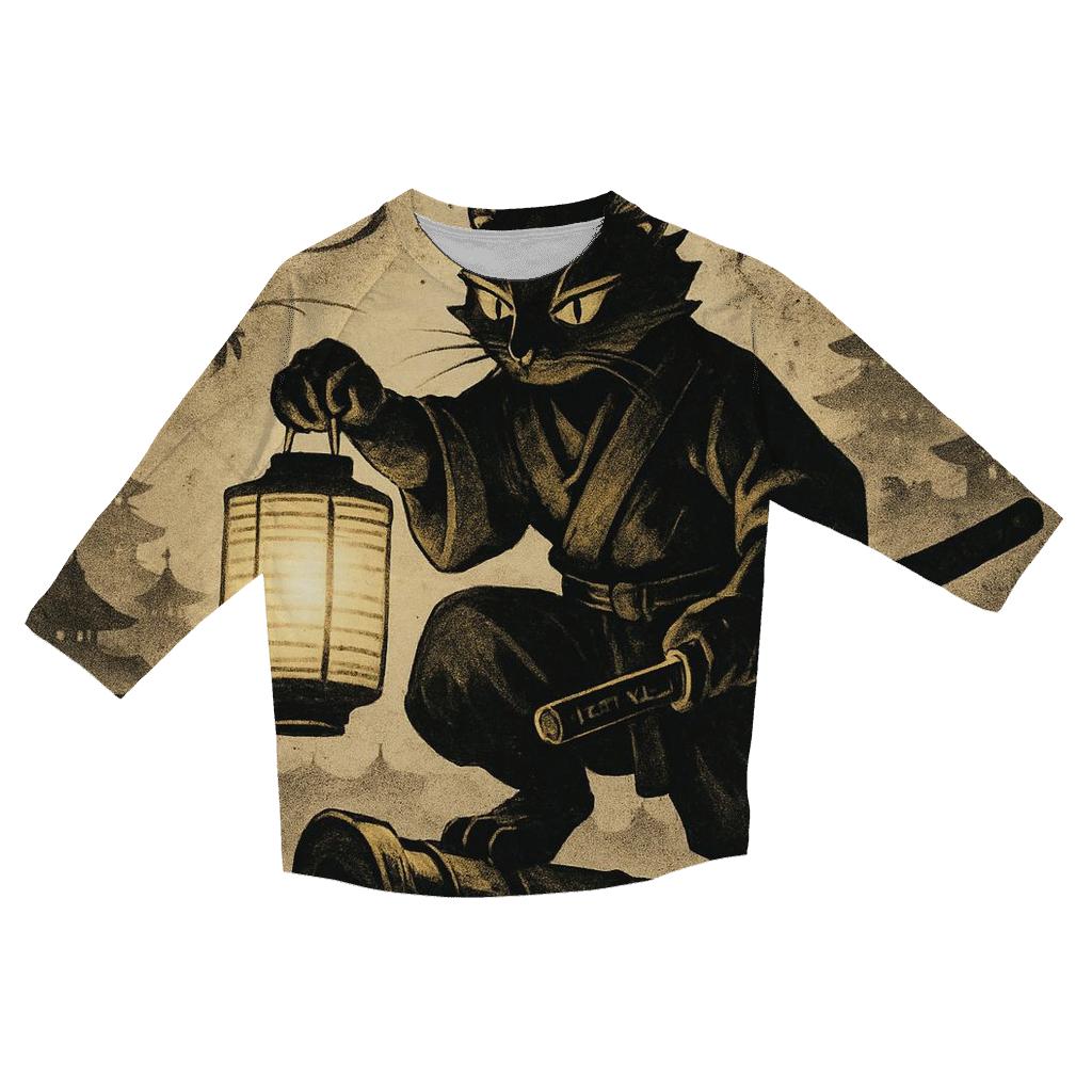 Midnight Lantern Ronin Cat trendy 3/4 sleeve tops