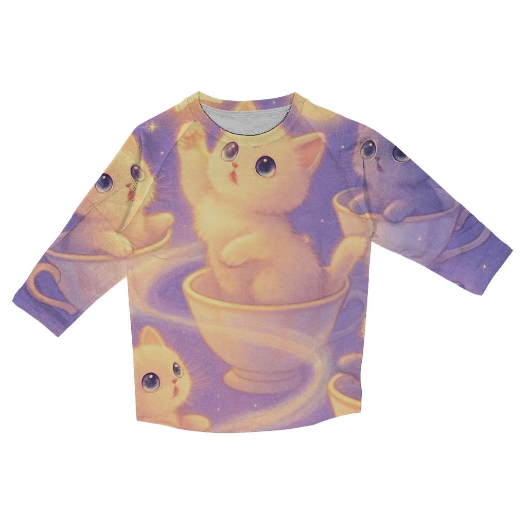 Moonlit Teacup Kitten Carousel designer 3/4 sleeve blouses
