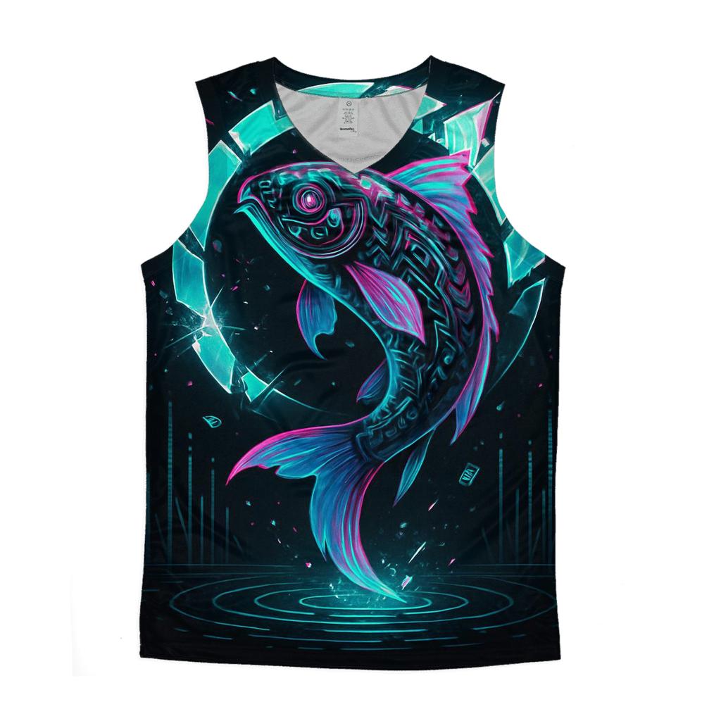 Neon Koi Of The Glitch Lagoon cotton sleeveless tops