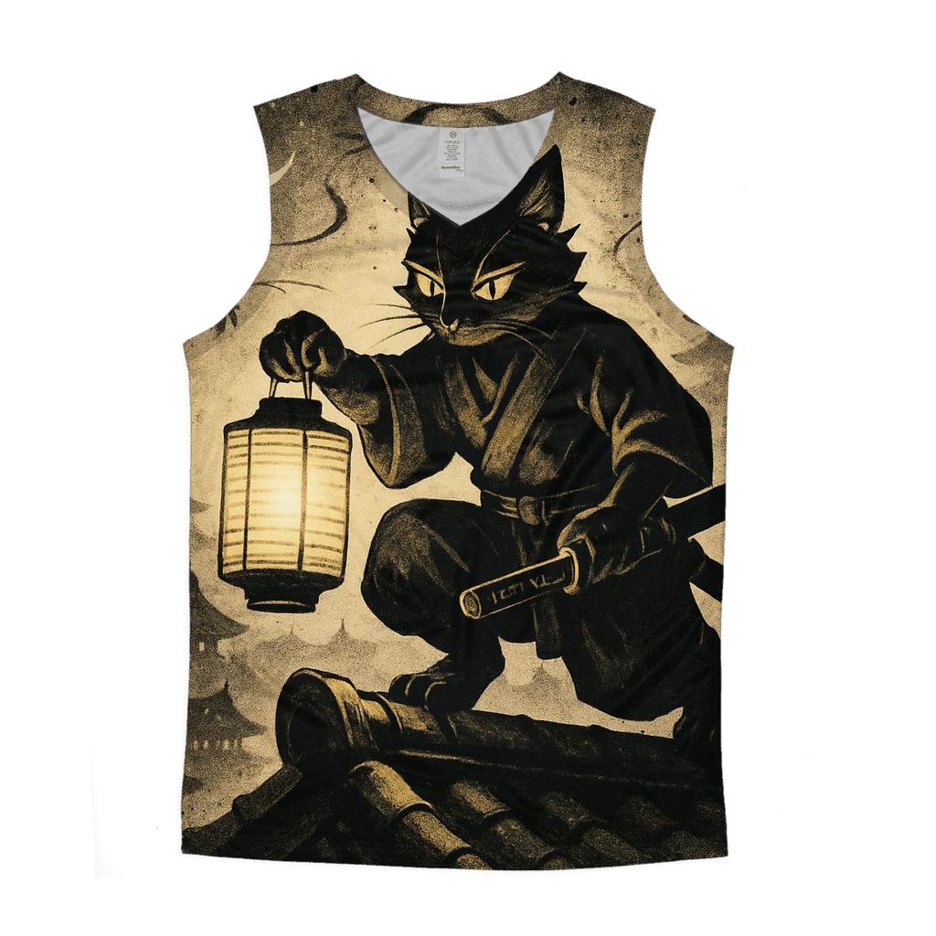 Midnight Lantern Ronin Cat graphic print tank tops