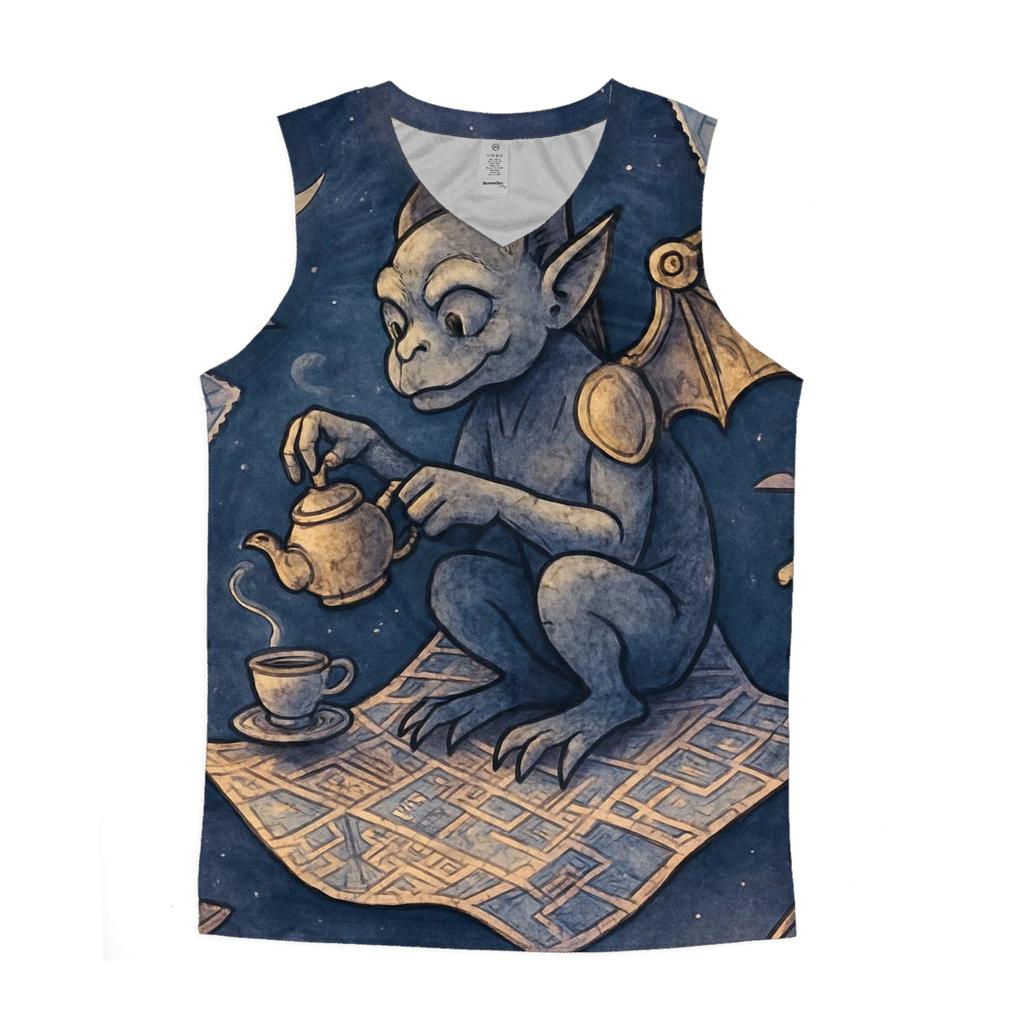 Clockwork Gargoyle Picnic On A Floating Map graphic print tank tops