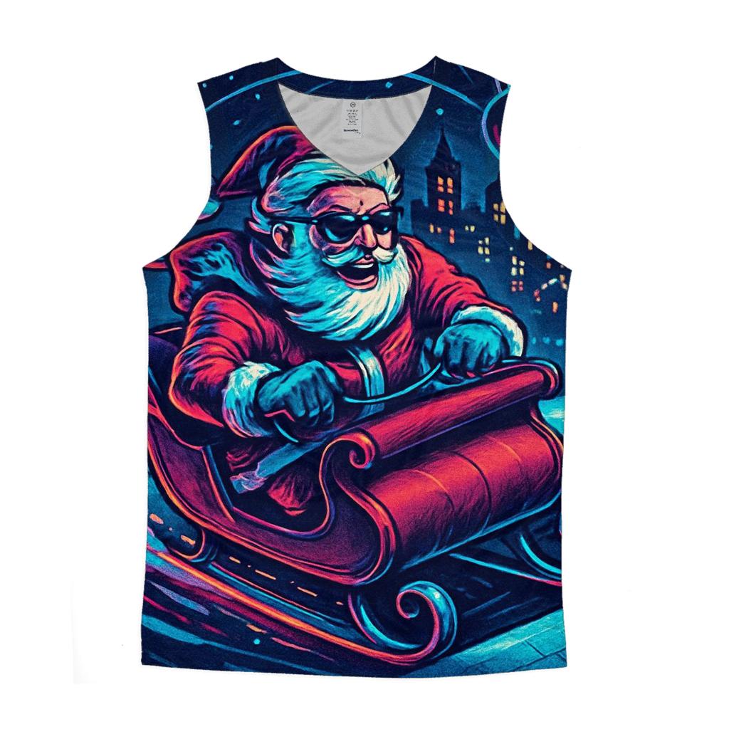 Neon Sleigh Drift Santa In Snowglobe City sports performance tank tops
