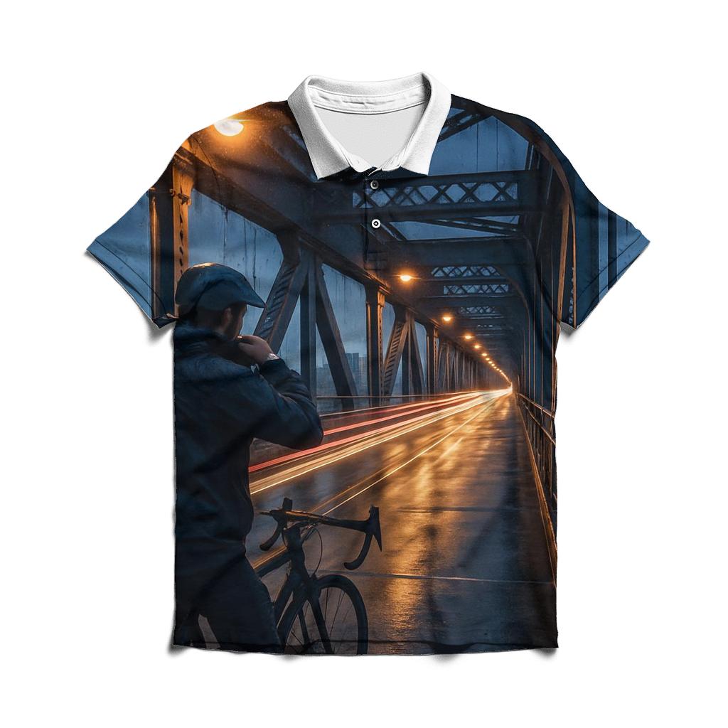 Rainy Blue Hour From The Manhattan Bridge Pedestrian Path branded logo polo shirts