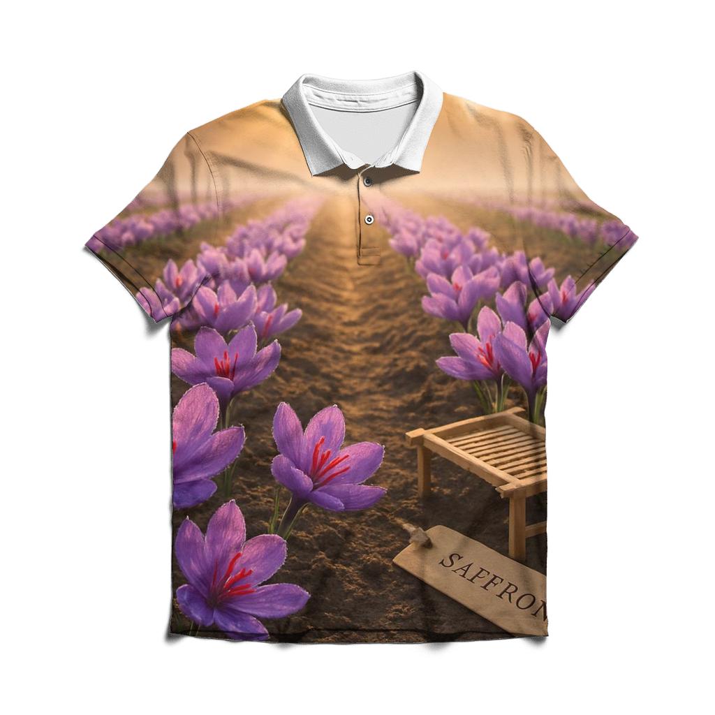 Saffron Crocus Rows After Dawn Mist stylish collar polo tees