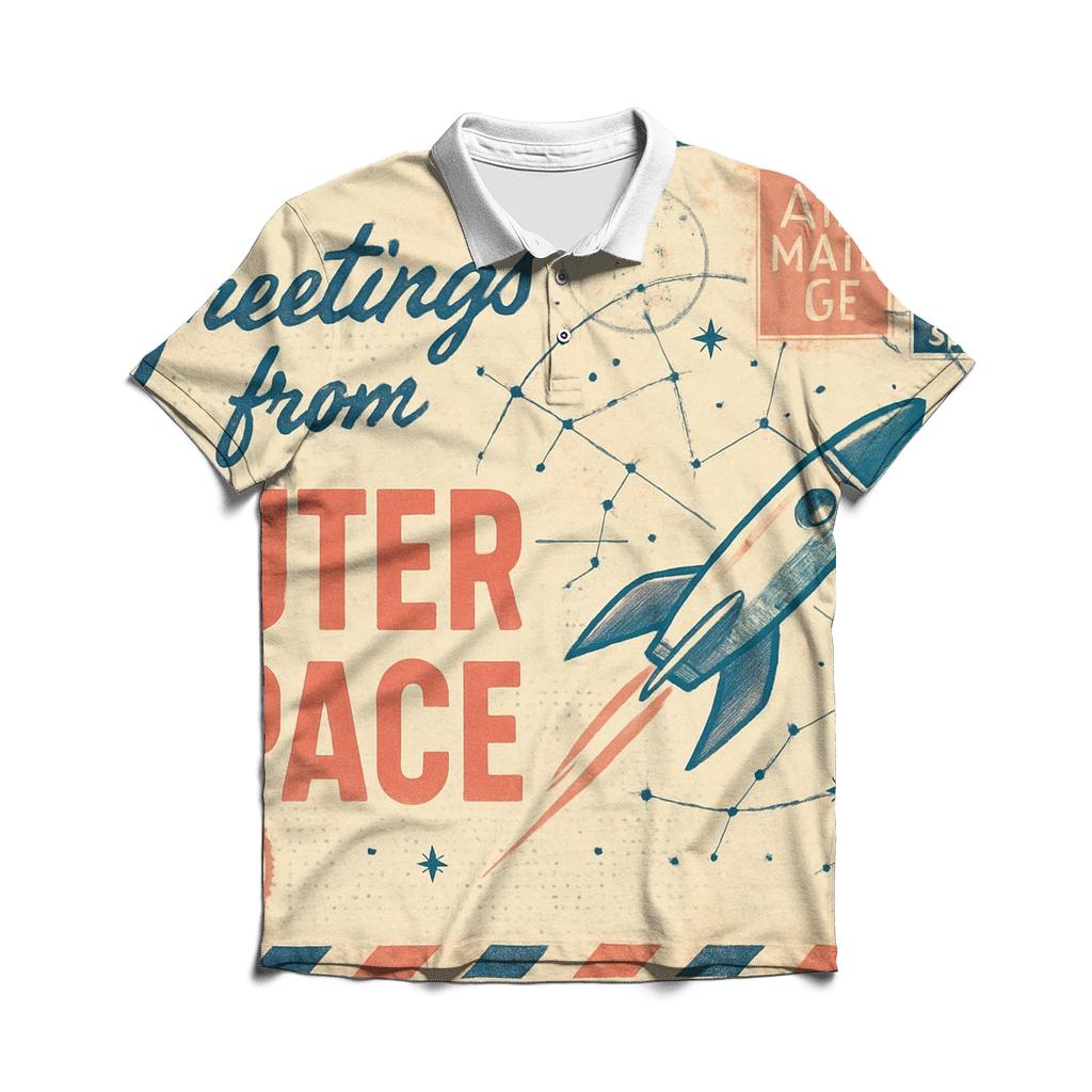 Aged Cosmic Postcard Air Mail Collage branded logo polo shirts