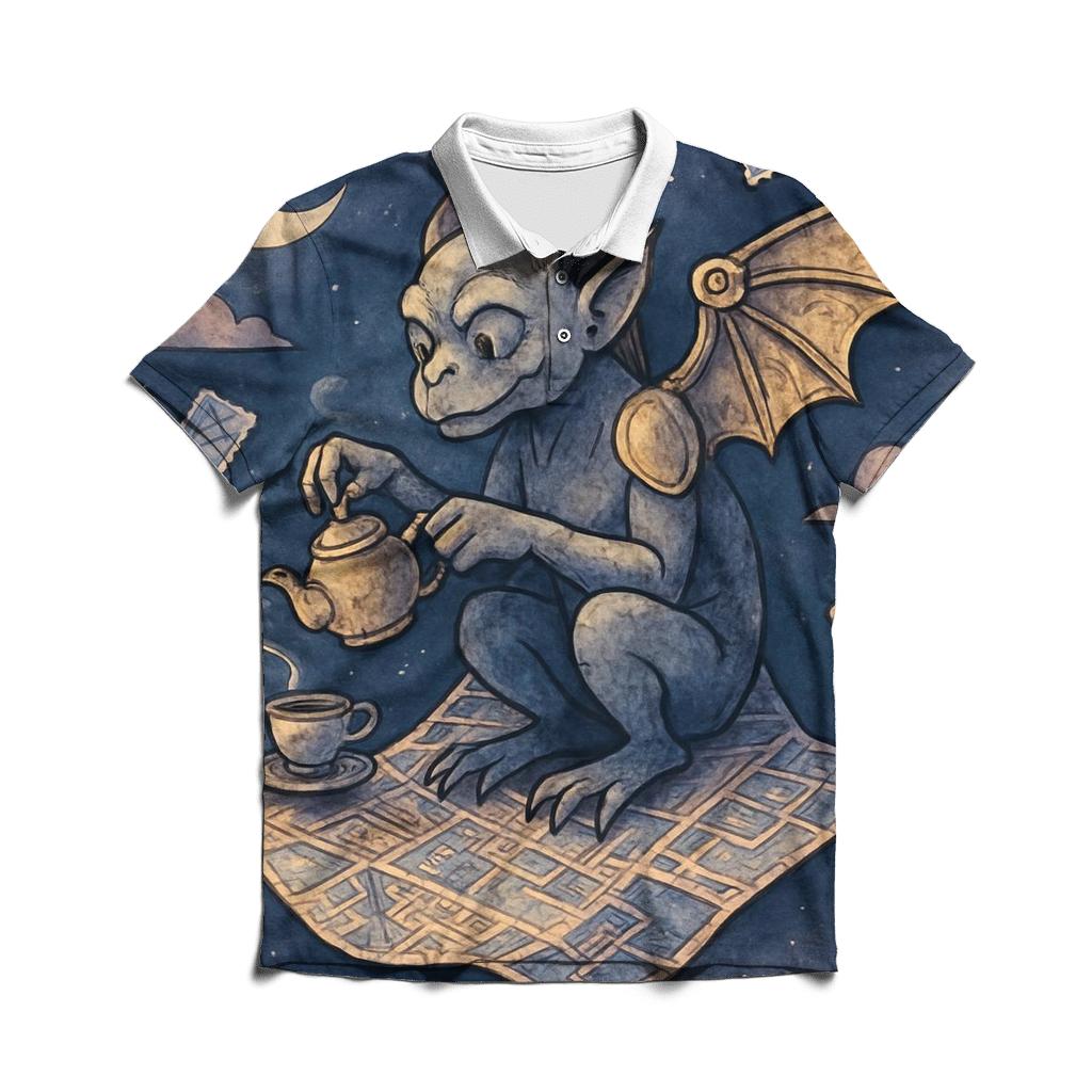 Clockwork Gargoyle Picnic On A Floating Map designer slim fit polos